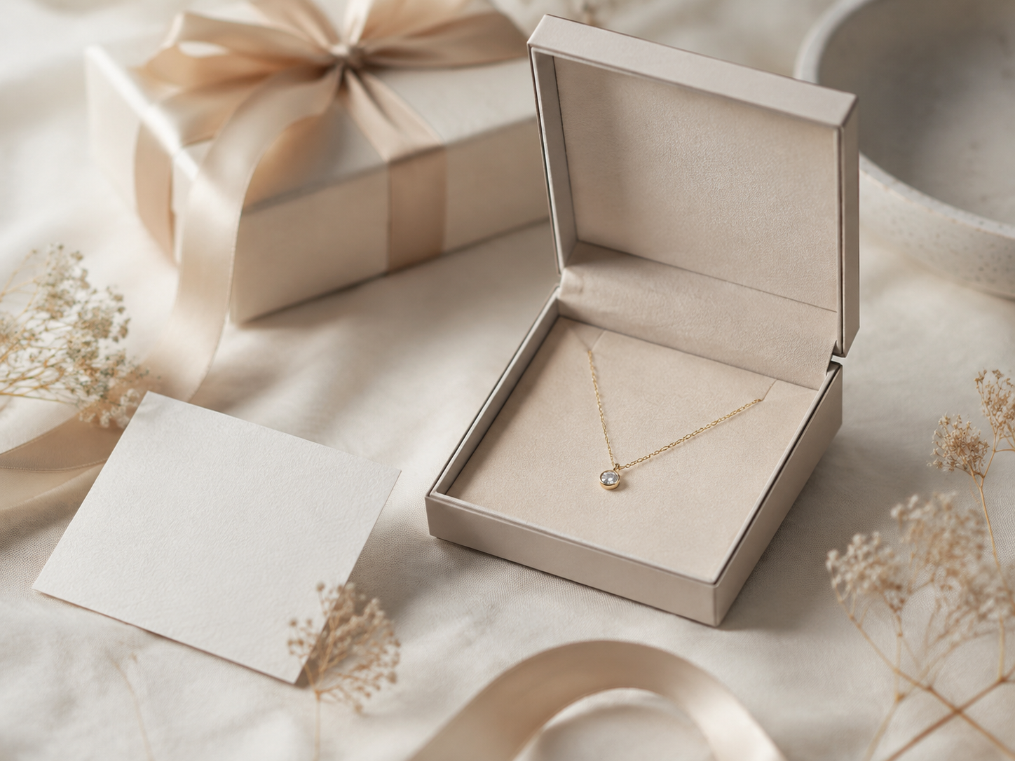 Personalized necklace presented in an open jewelry gift box