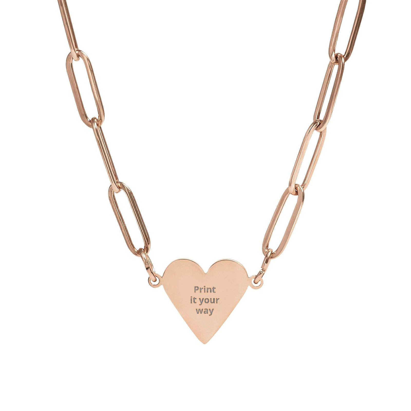 Personalized rose gold paperclip heart necklace with engraved heart pendant