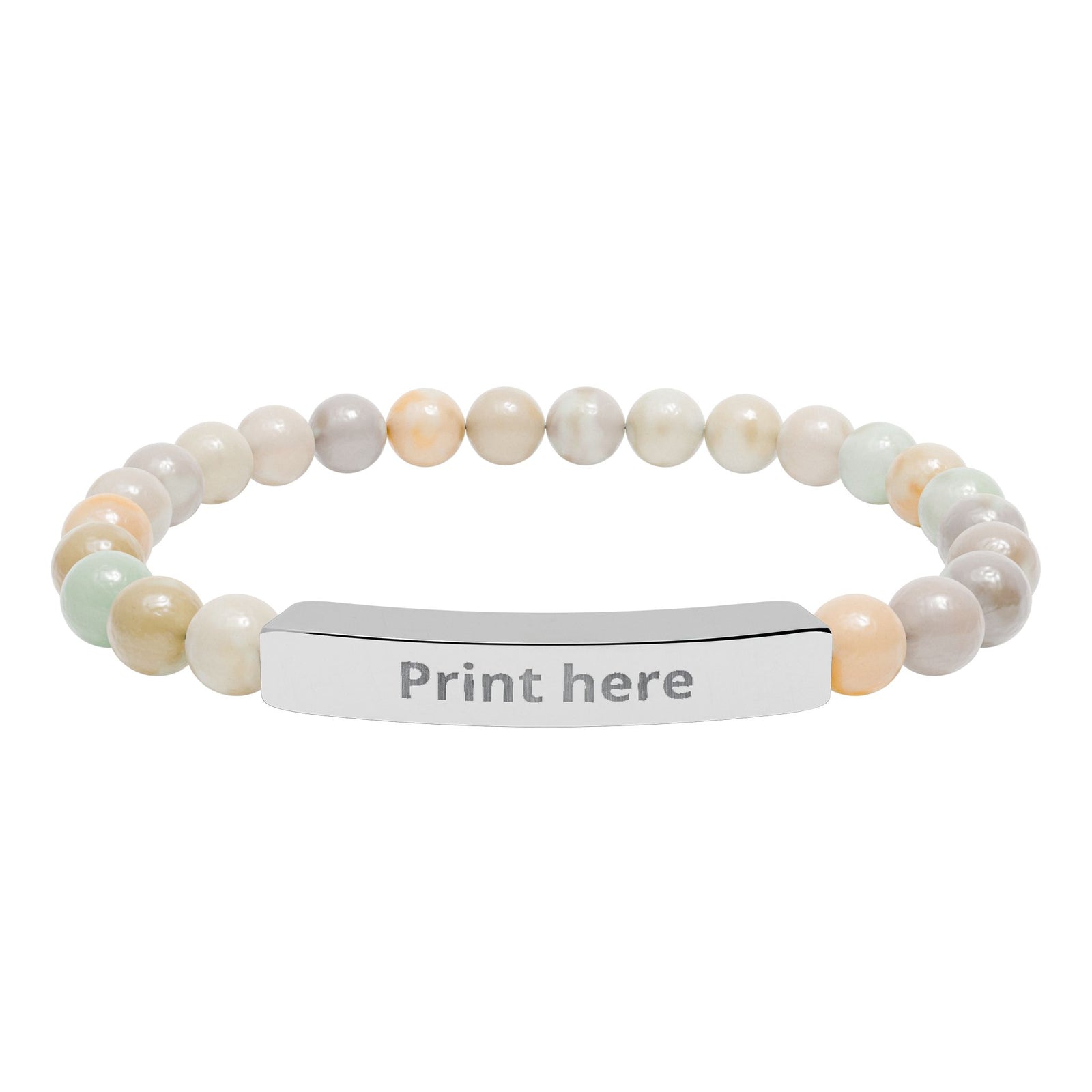 Engravable Natural Stone Bar Bracelet — Personalized Beaded Stretch Bracelet, product image 1 of 7