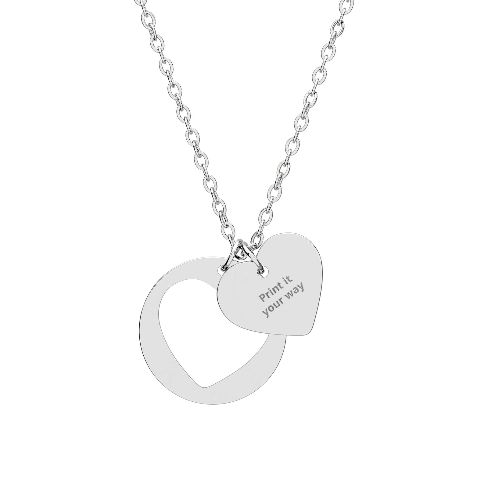 Personalized heart cutout necklace with engravable stainless steel pendant