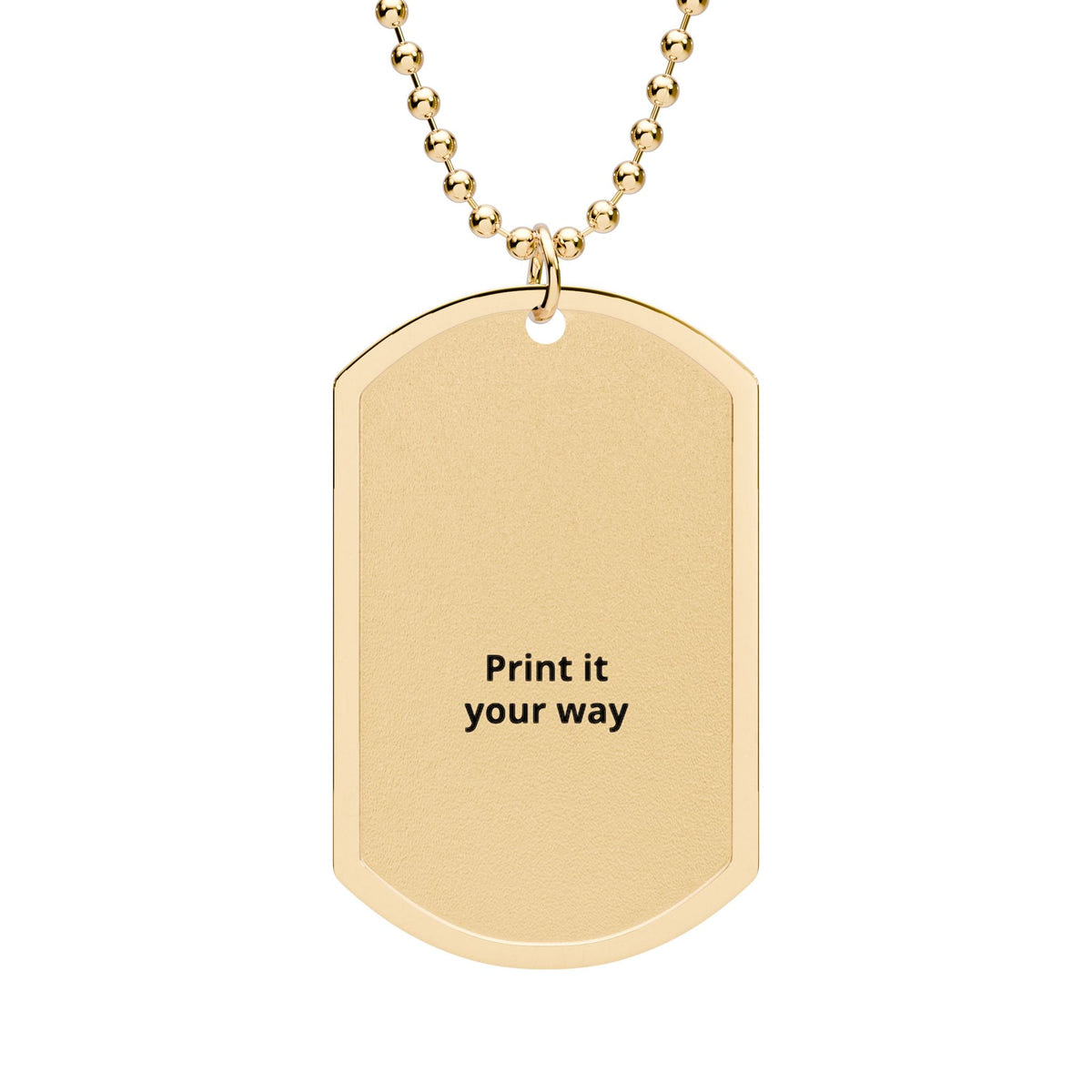 Personalized dog tag necklace representing a larger rectangular engraving surface