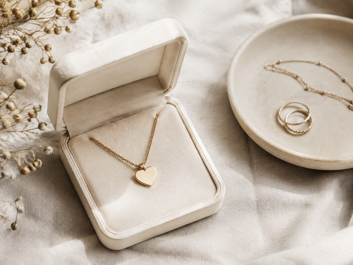 Heart pendant in a gift box representing a meaningful engraving for mom