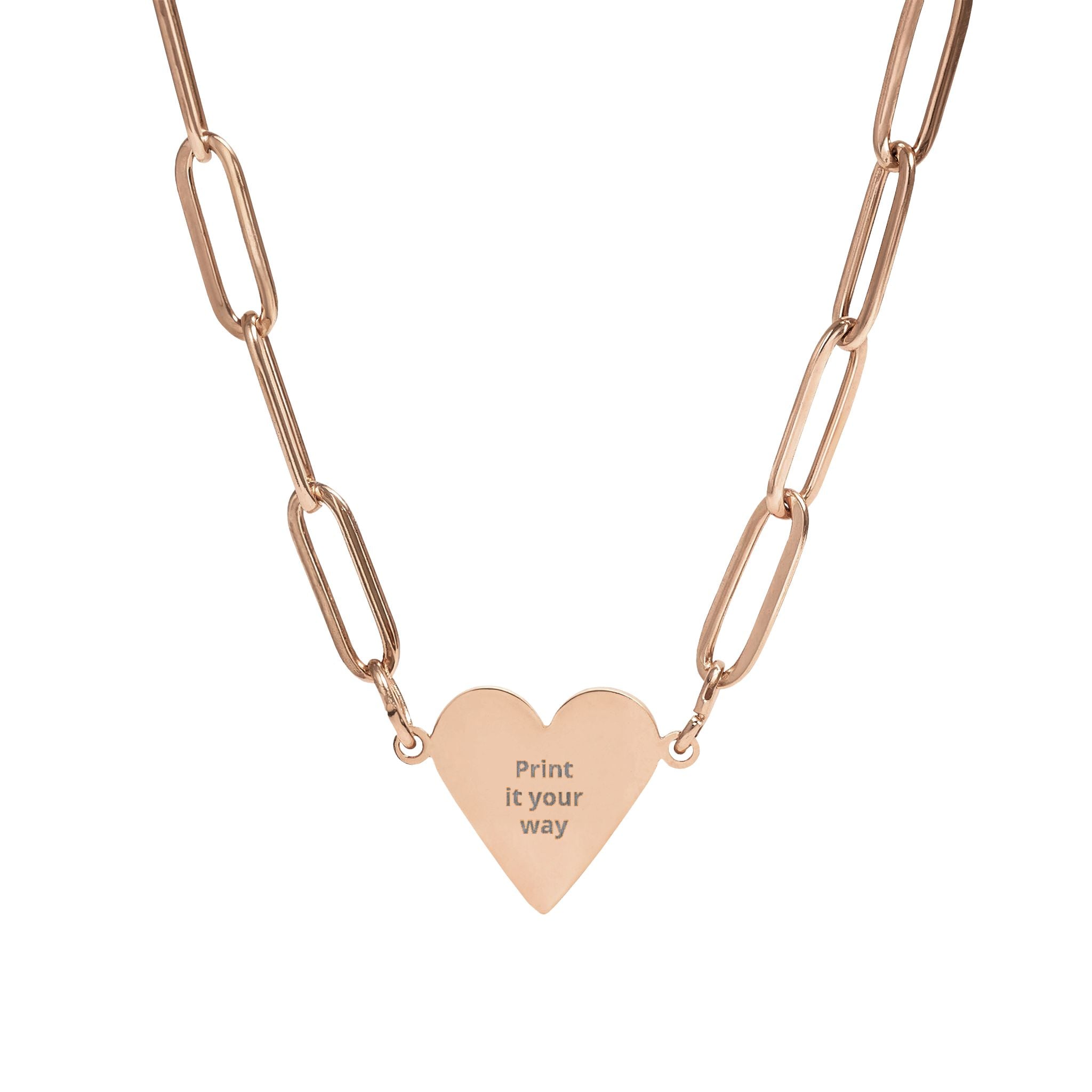 Personalized rose gold paperclip heart necklace with engraved heart pendant
