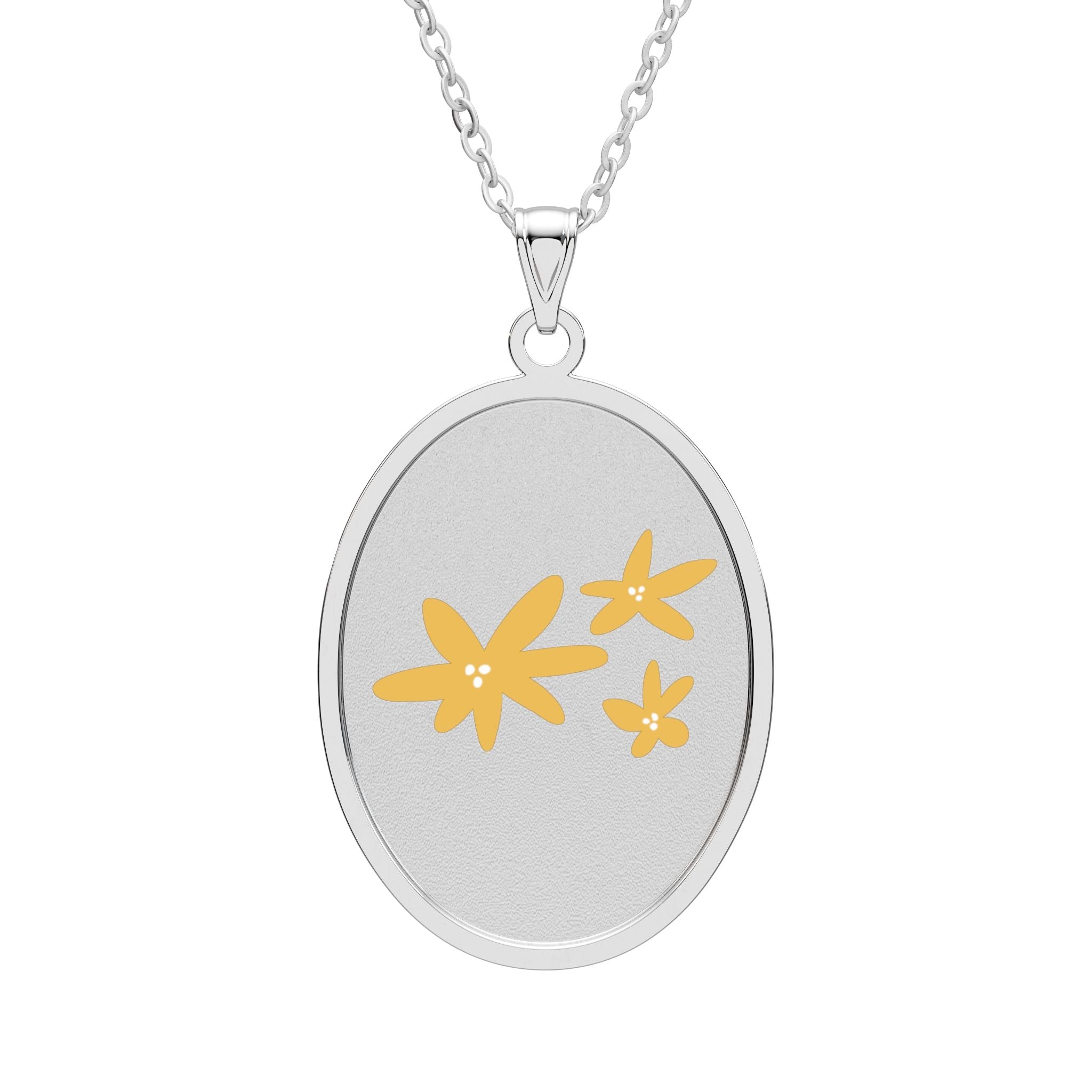Daisy Trio Oval Pendant Necklace — Gold or Silver Floral Locket