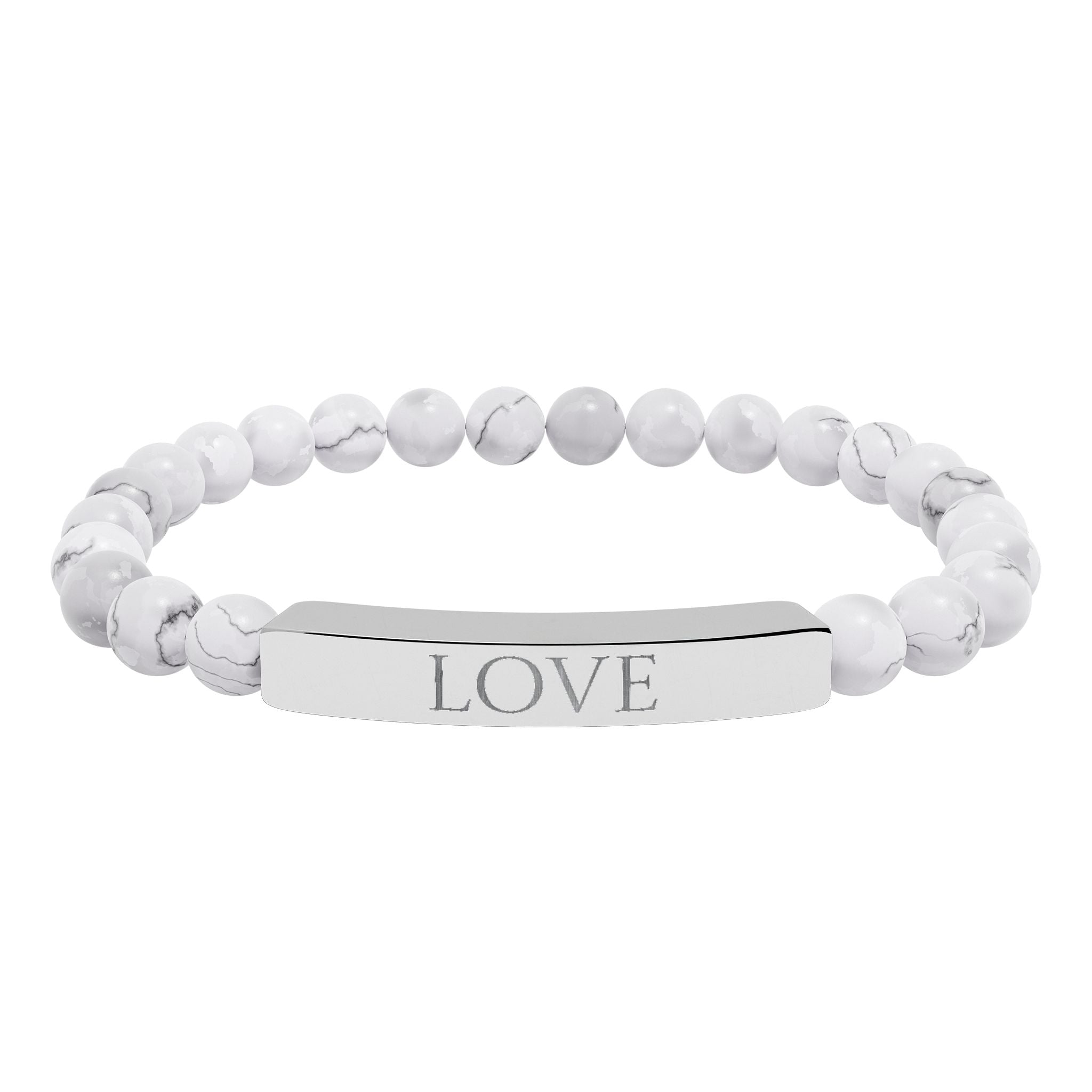 Bracelet en perles de pierre naturelle gravées « LOVE » — Bracelet jonc extensible