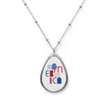Patriotic Oval Necklace Pendant — Red & Blue America Graphic