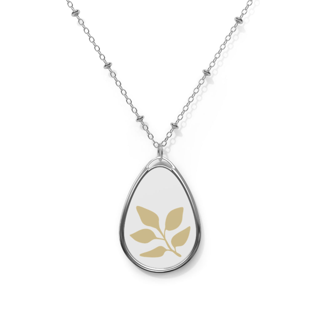 Oval Leaf Pendant Necklace — Minimal Botanical Teardrop Locket