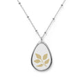 Oval Leaf Pendant Necklace — Minimal Botanical Teardrop Locket