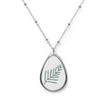 Oval Pendant Necklace with Minimal Fern Illustration — Delicate Nature Jewelry