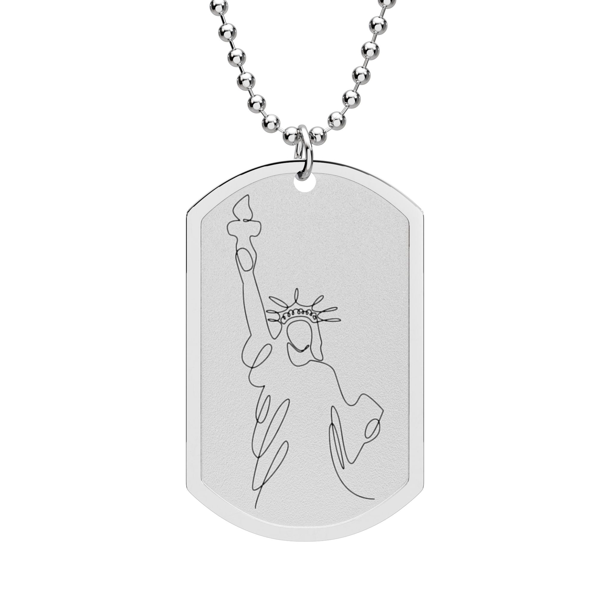 Collier Médaille pour Chien avec Statue de la Liberté par Sublimation — Pendentif Patriotique Doré ou Argenté avec Chaîne à Billes de 61 cm