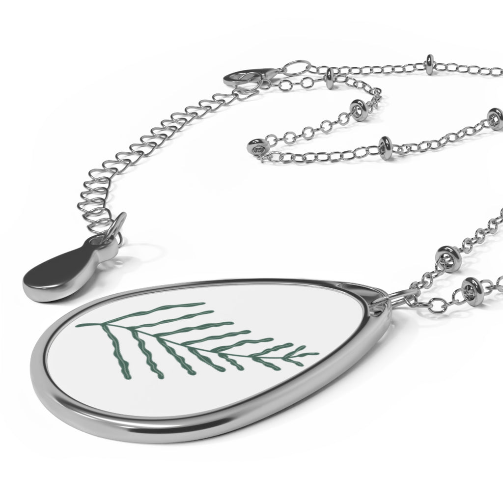Oval Pendant Necklace with Minimal Fern Illustration — Delicate Nature Jewelry
