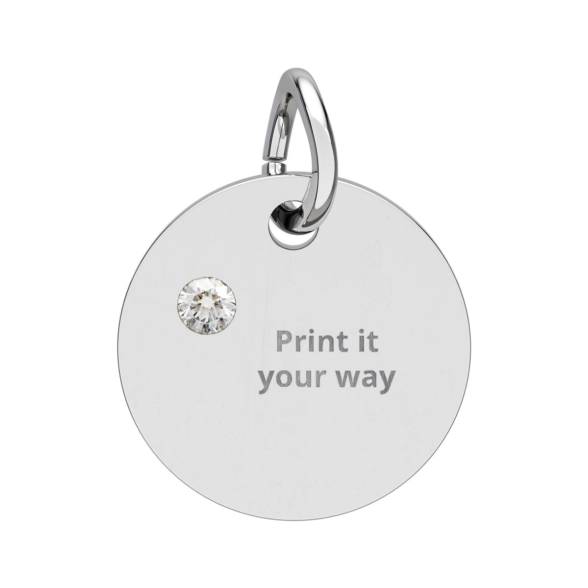 Engravable birthstone circle charm with Diamond stone and stainless steel engraving disc