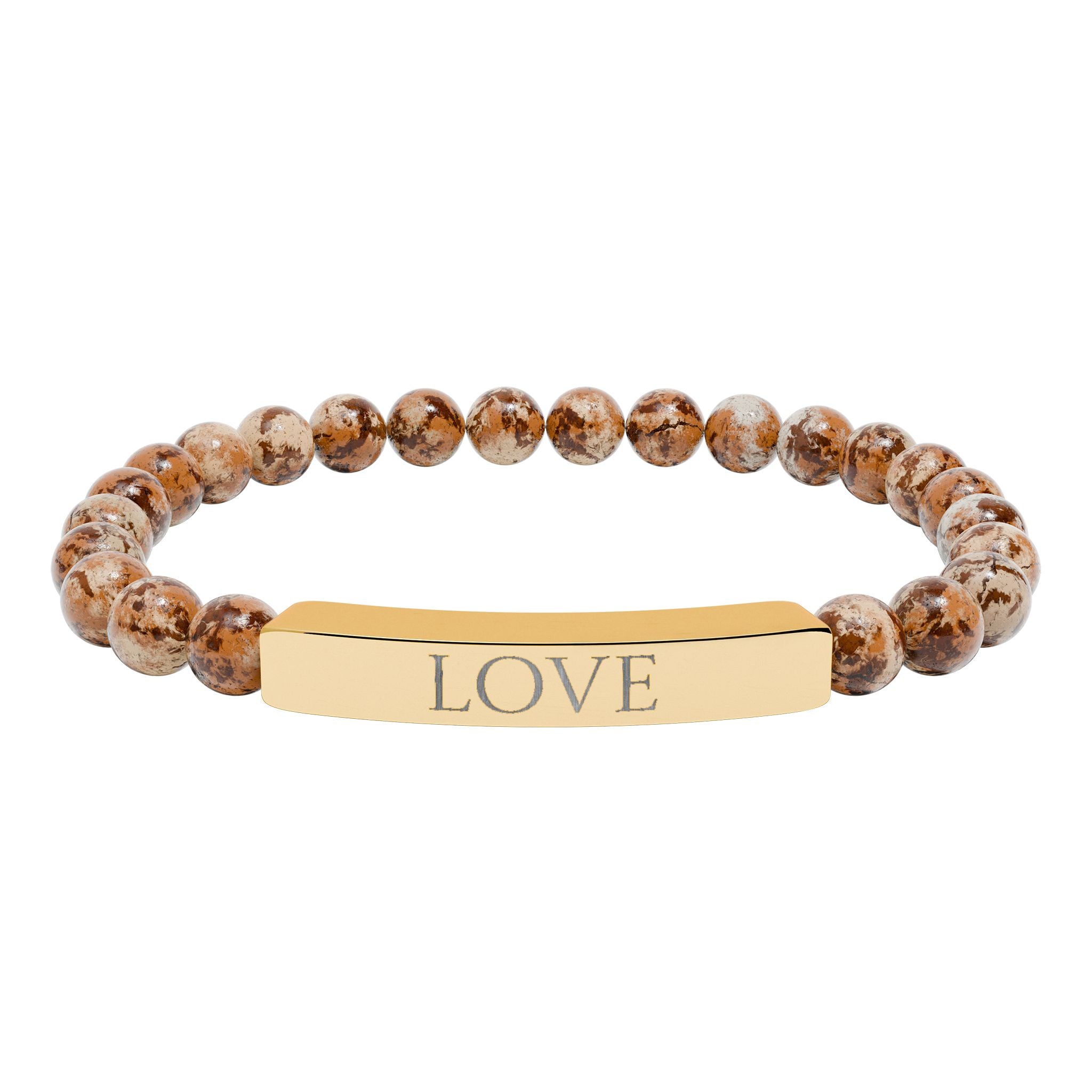 Bracelet en perles de pierre naturelle gravées « LOVE » — Bracelet jonc extensible