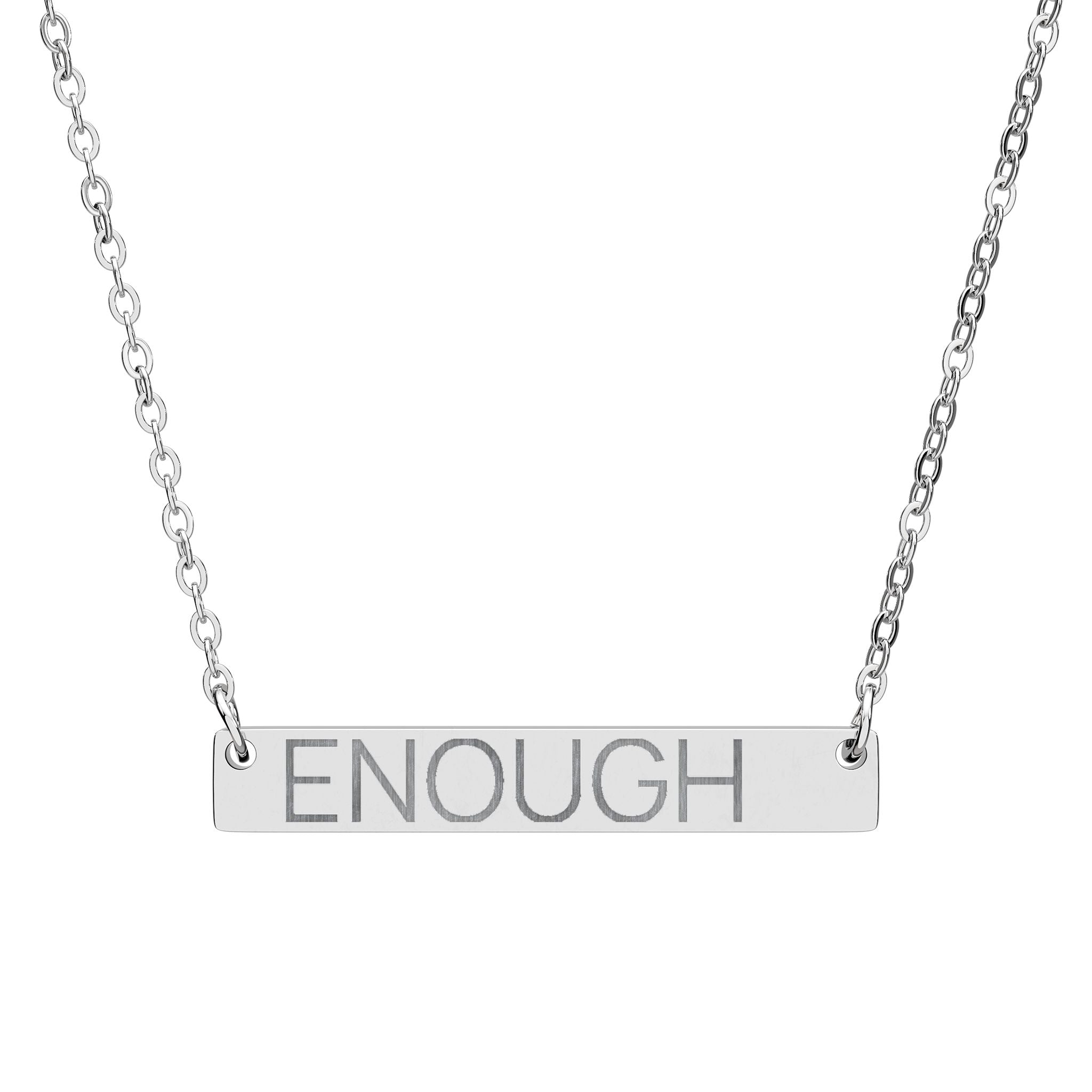 Engraved "ENOUGH" Horizontal Bar Necklace — Motivational Personalized Pendant