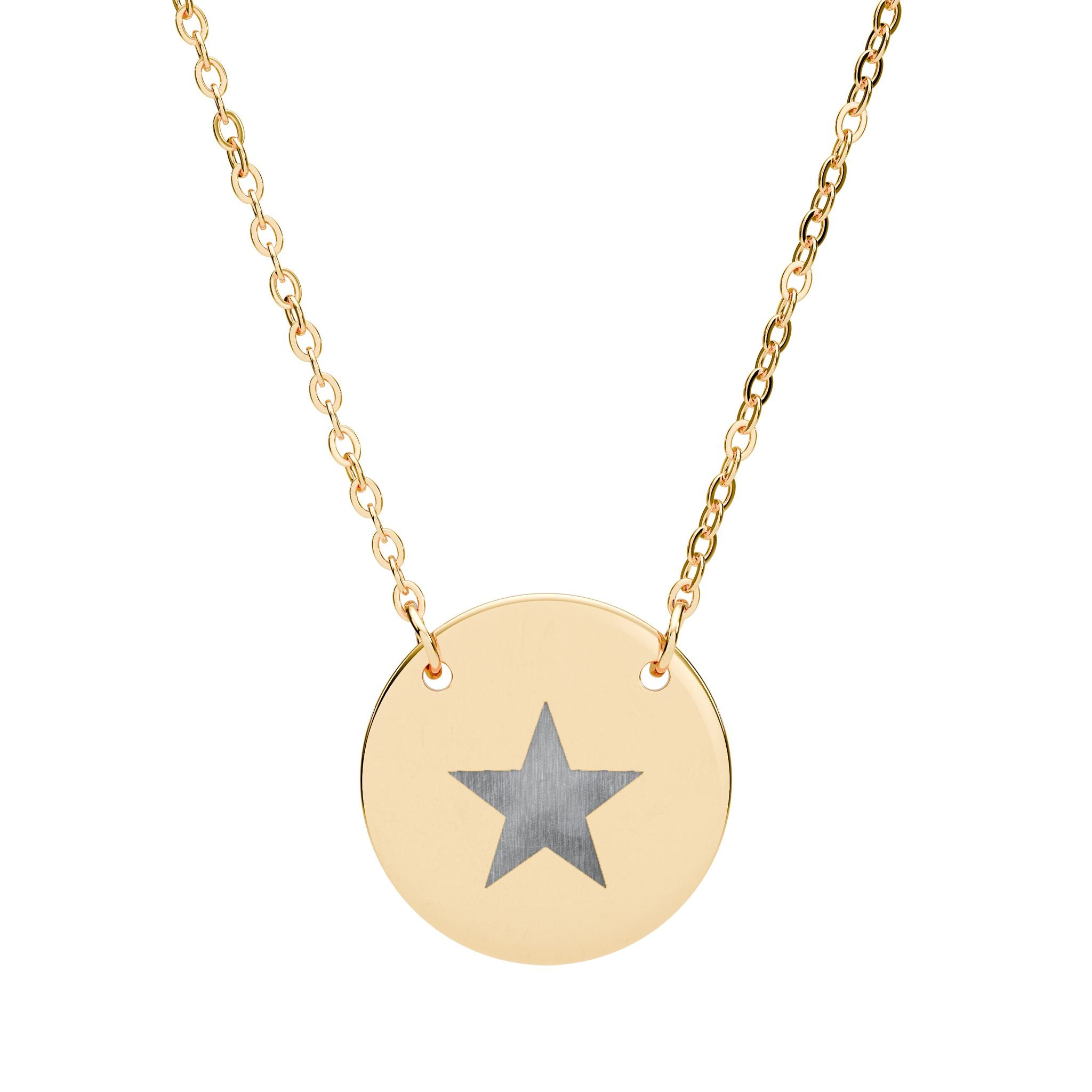 Collier Pendentif Cercle Étoile Gravé — Minimaliste Personnalisé Acier Inoxydable 18mm