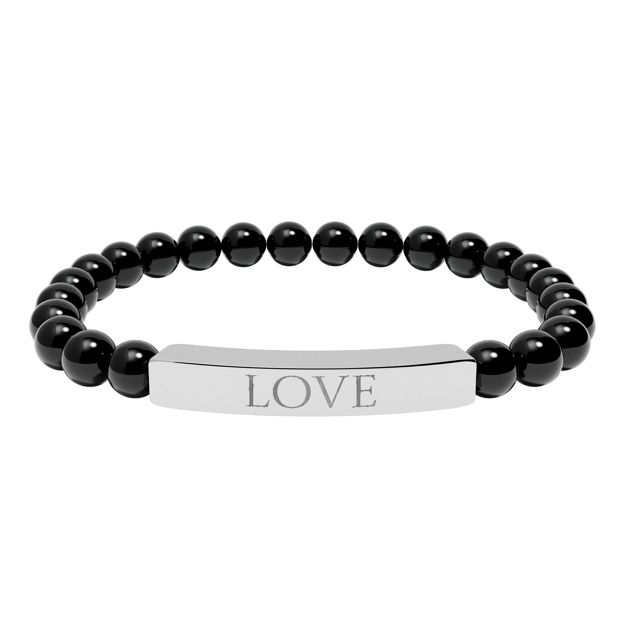 Bracelet en perles de pierre naturelle gravées « LOVE » — Bracelet jonc extensible