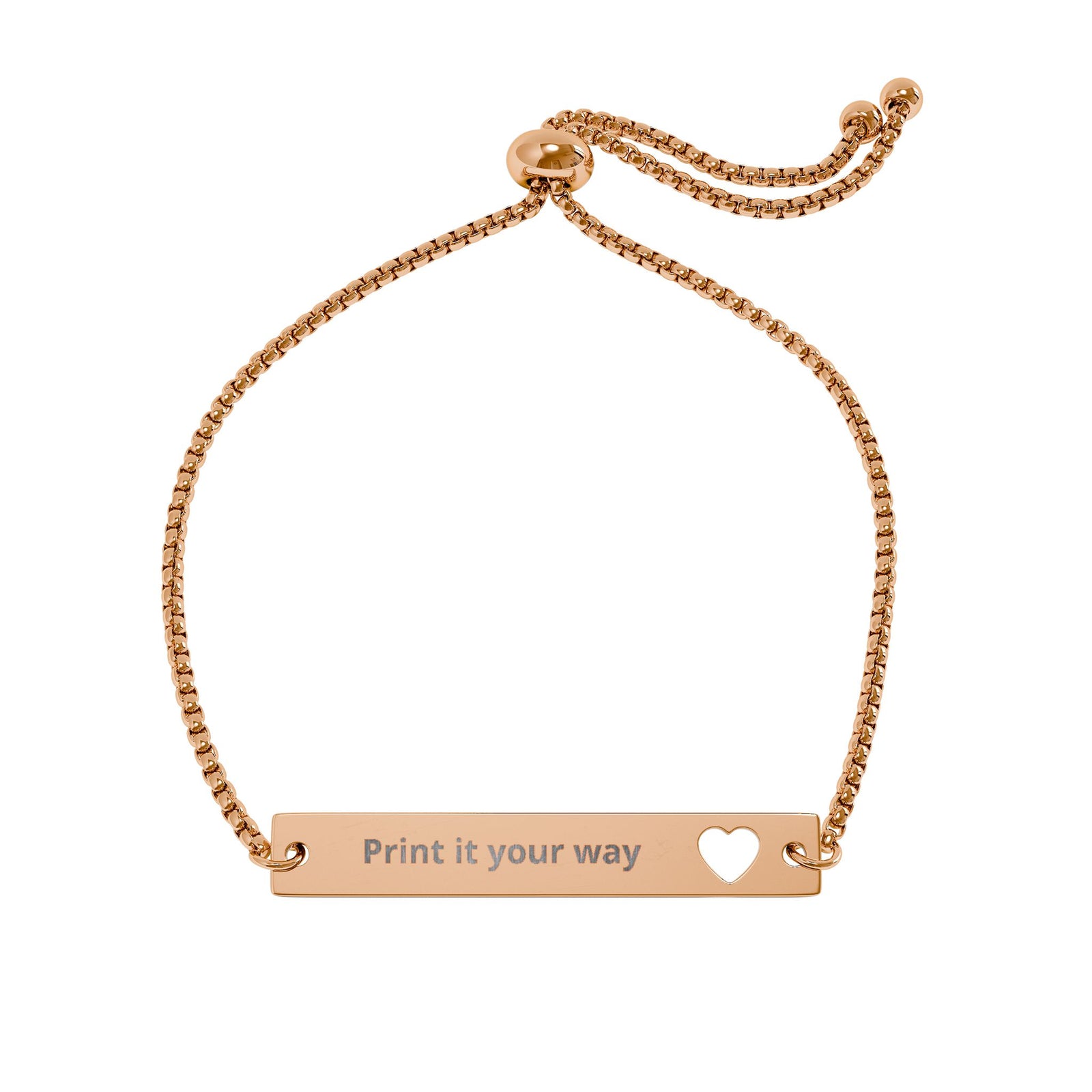 Engravable Heart Bar Bracelet — Adjustable Rose Gold Personalized Gift