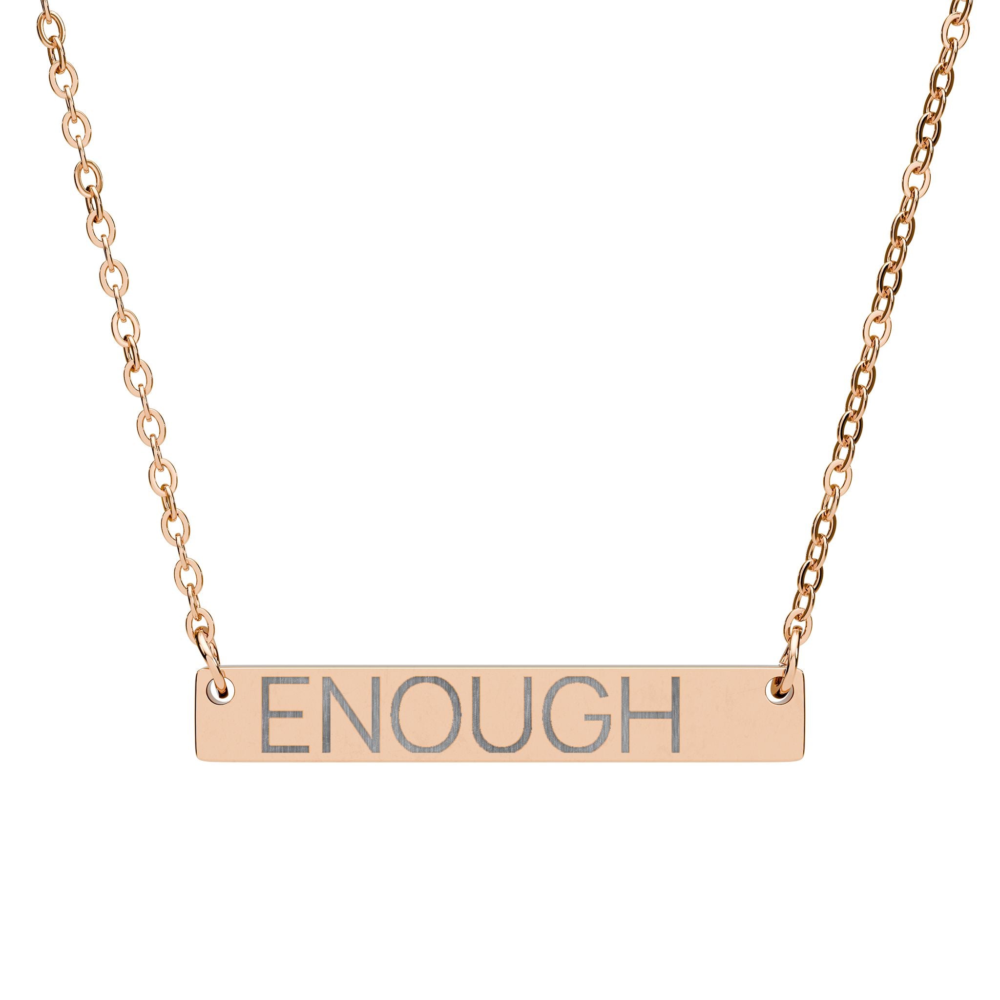 Engraved "ENOUGH" Horizontal Bar Necklace — Motivational Personalized Pendant