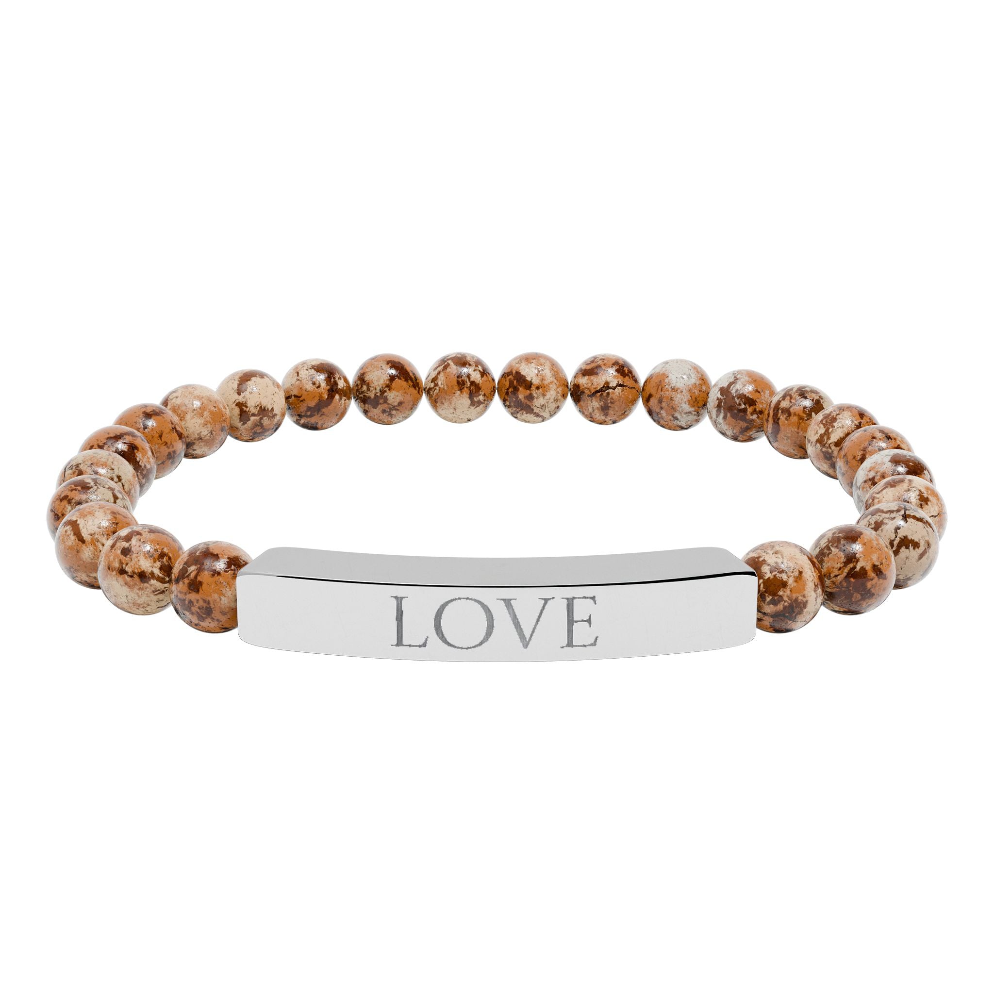 Bracelet en perles de pierre naturelle gravées « LOVE » — Bracelet jonc extensible