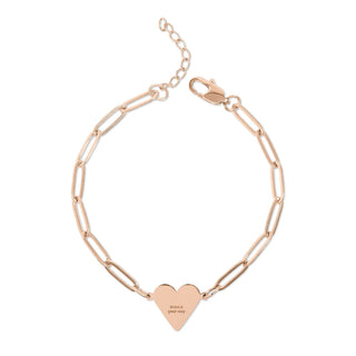 Engravable Paperclip Heart Bracelet — Personalized Rose Gold Heart Charm