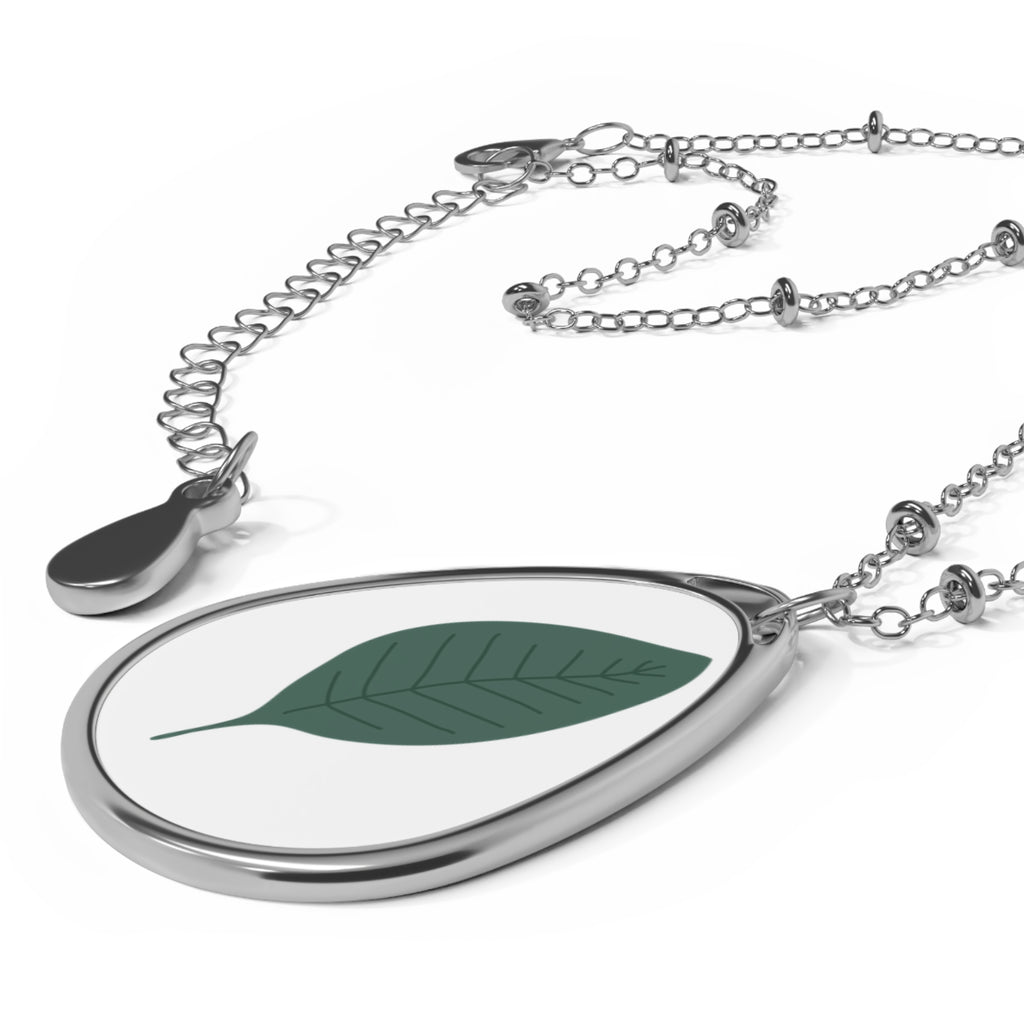 Silver Oval Leaf Pendant Necklace — Minimal Botanical Teardrop Charm