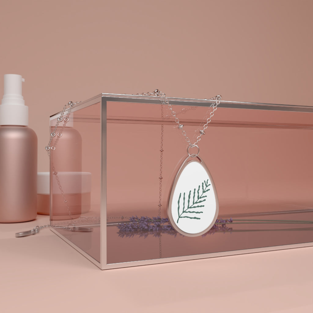 Oval Pendant Necklace with Minimal Fern Illustration — Delicate Nature Jewelry