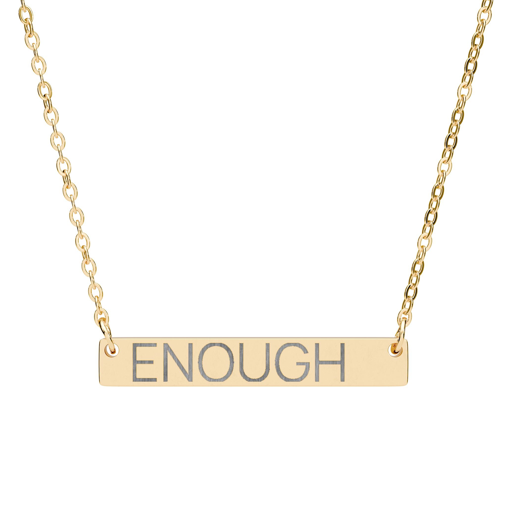 Engraved "ENOUGH" Horizontal Bar Necklace — Motivational Personalized Pendant