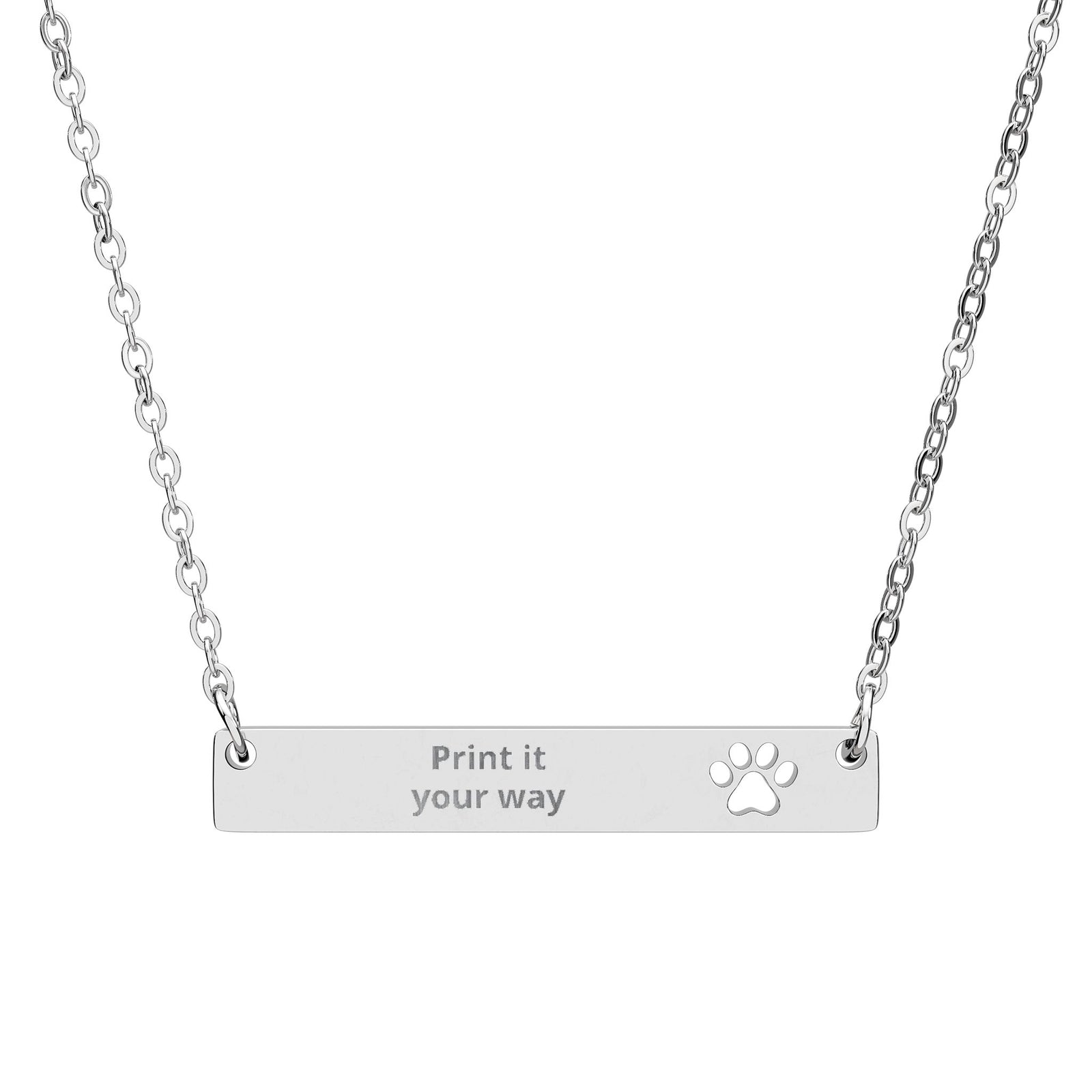 Engravable Paw Bar Necklace — Personalized Cutout Paw Pendant