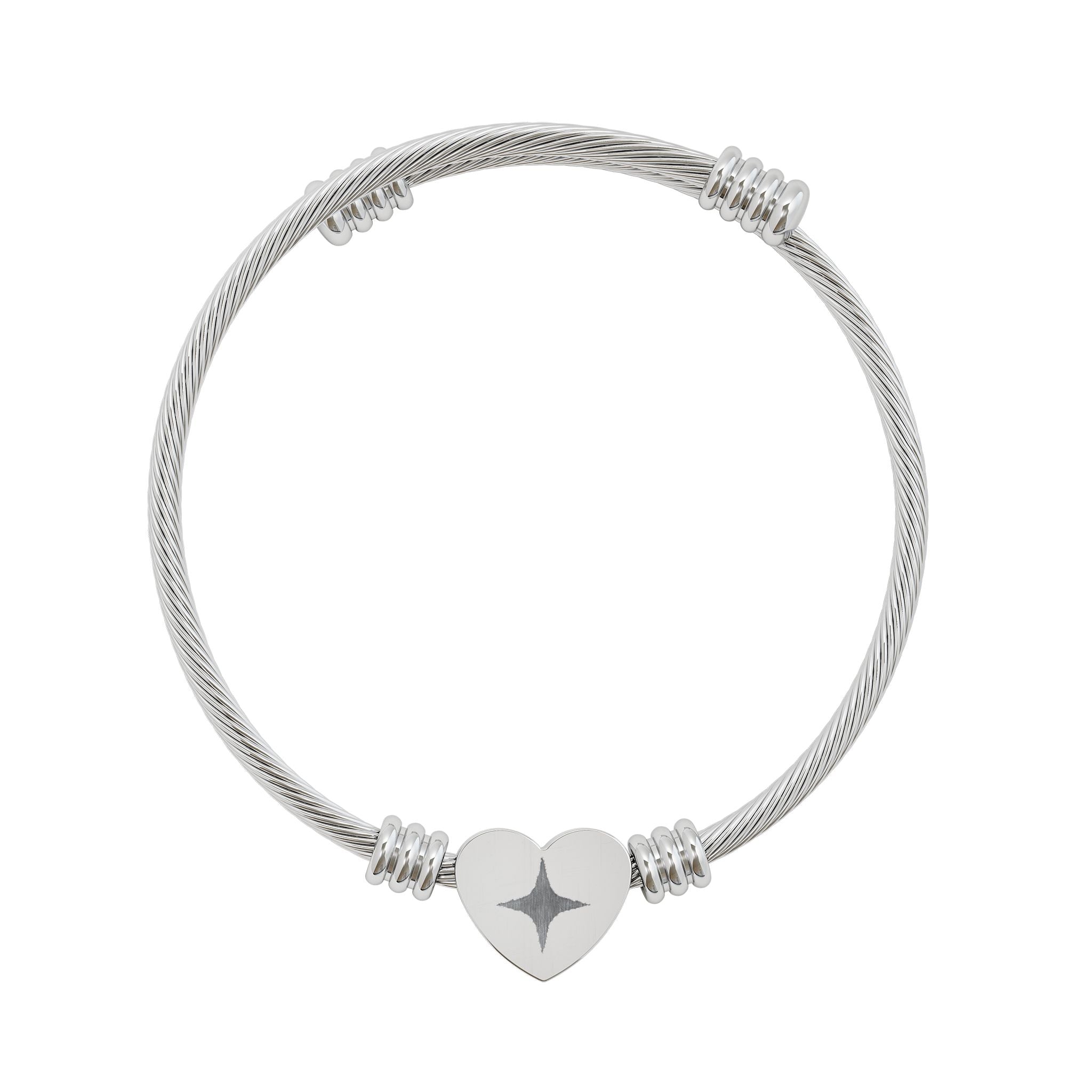 Engravable Heart Cuff Bracelet — Personalized Cable Bangle in Silver or Gold