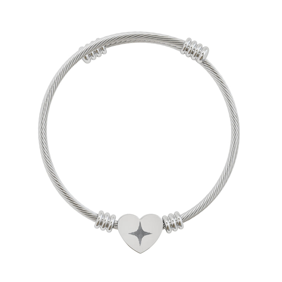 Engravable Heart Cuff Bracelet — Personalized Cable Bangle in Silver or Gold