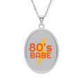 80s Babe Oval Pendant Necklace — Retro Lightning Bolt Vintage-Inspired Jewelry