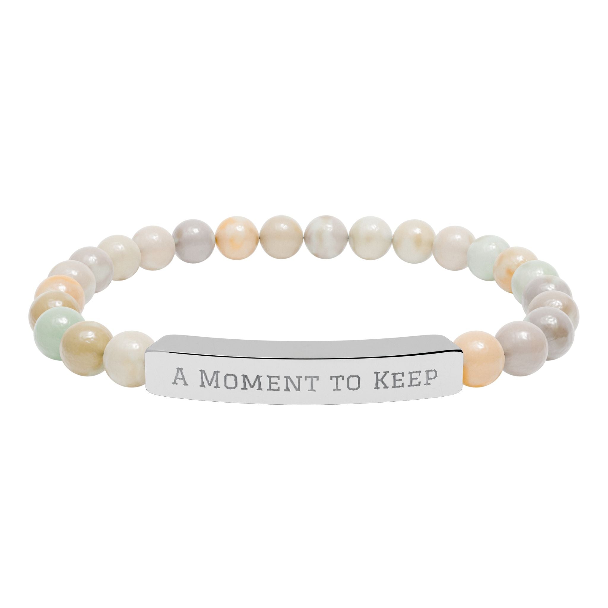 Engraved Natural Stone Bead Bar Bracelet – "A Moment to Keep"