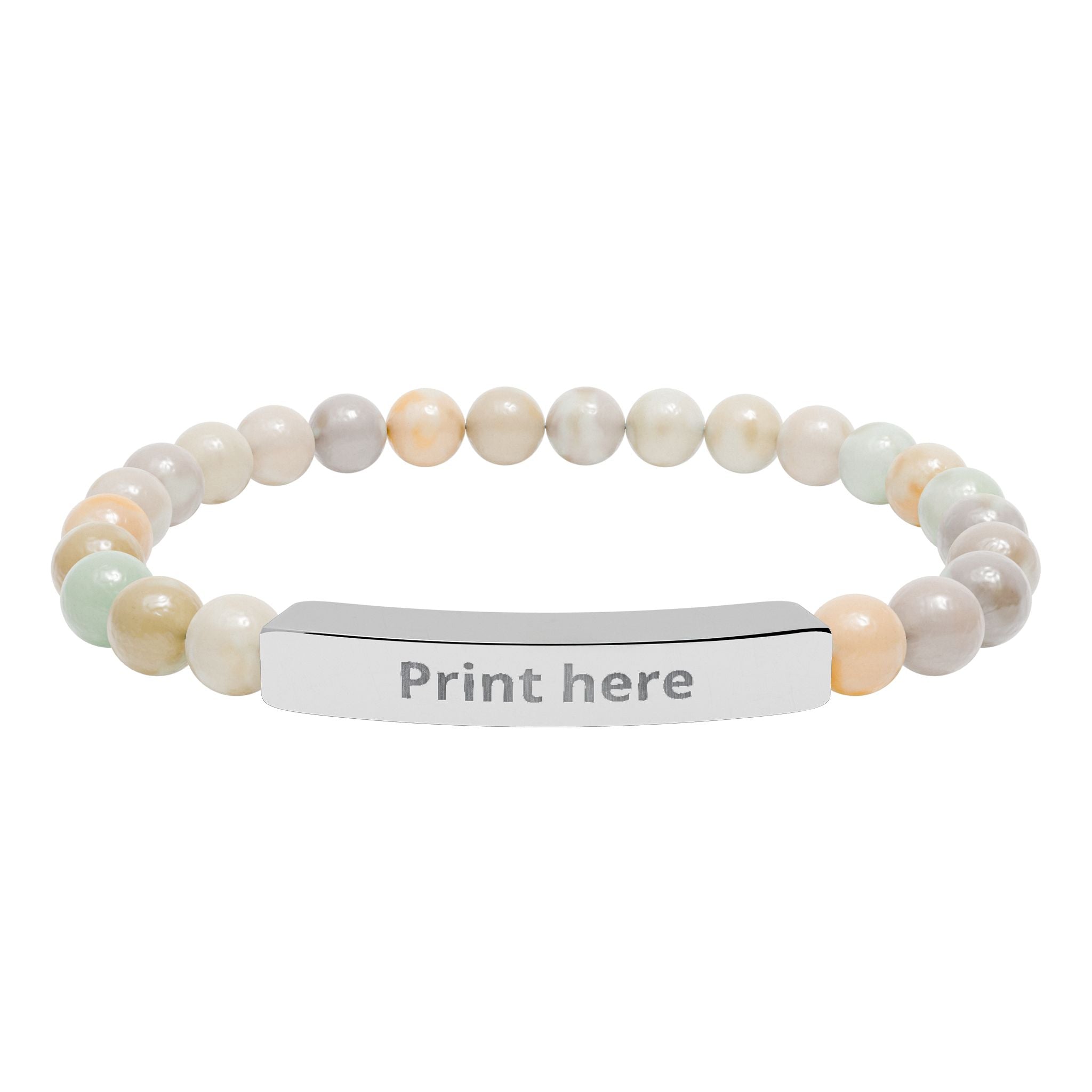 Engravable Natural Stone Bar Bracelet — Personalized Beaded Stretch Bracelet, product image 1 of 7