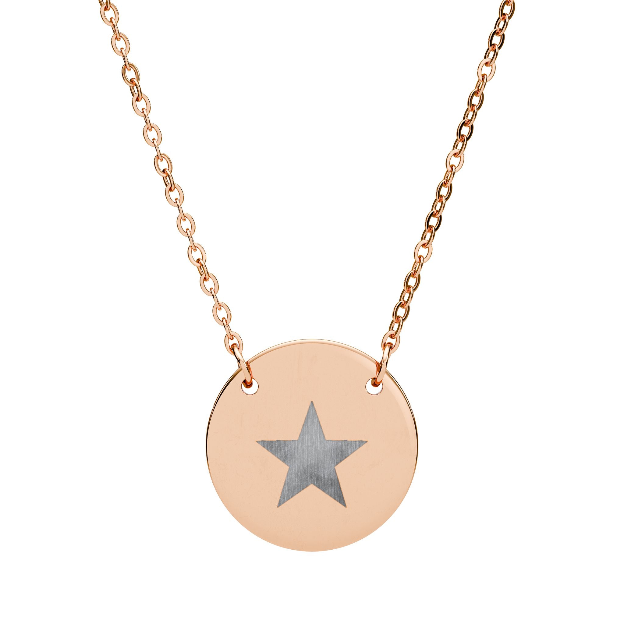Collier Pendentif Cercle Étoile Gravé — Minimaliste Personnalisé Acier Inoxydable 18mm