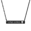 Cutout Cross Bar Necklace – "ONE LOVE" Engraved Religious Pendant