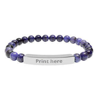 Engravable Natural Stone Bar Bracelet — Personalized Beaded Stretch Bracelet, product image 6 of 7