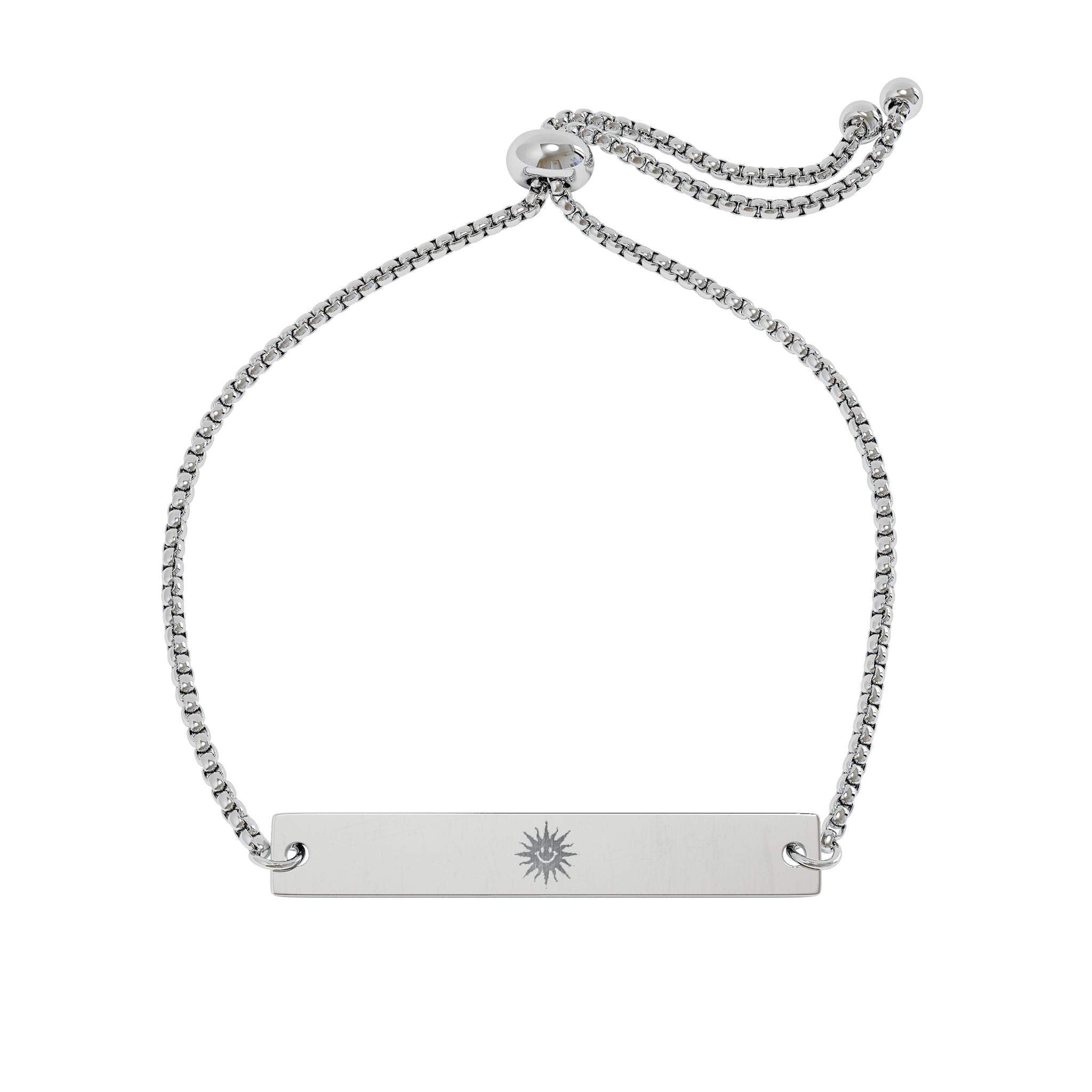 Bracelet barre PVD or 18 carats gravable — Plaque soleil smiley ajustable