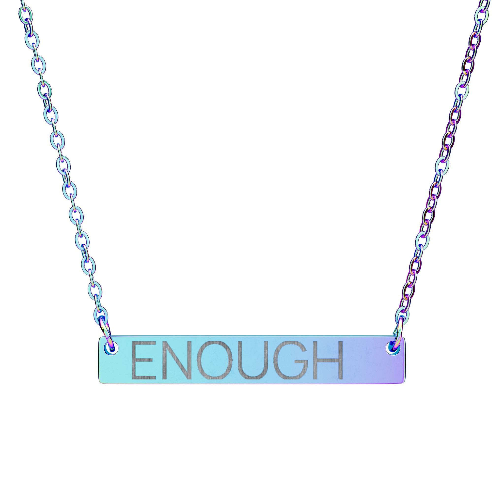 Engraved "ENOUGH" Horizontal Bar Necklace — Motivational Personalized Pendant
