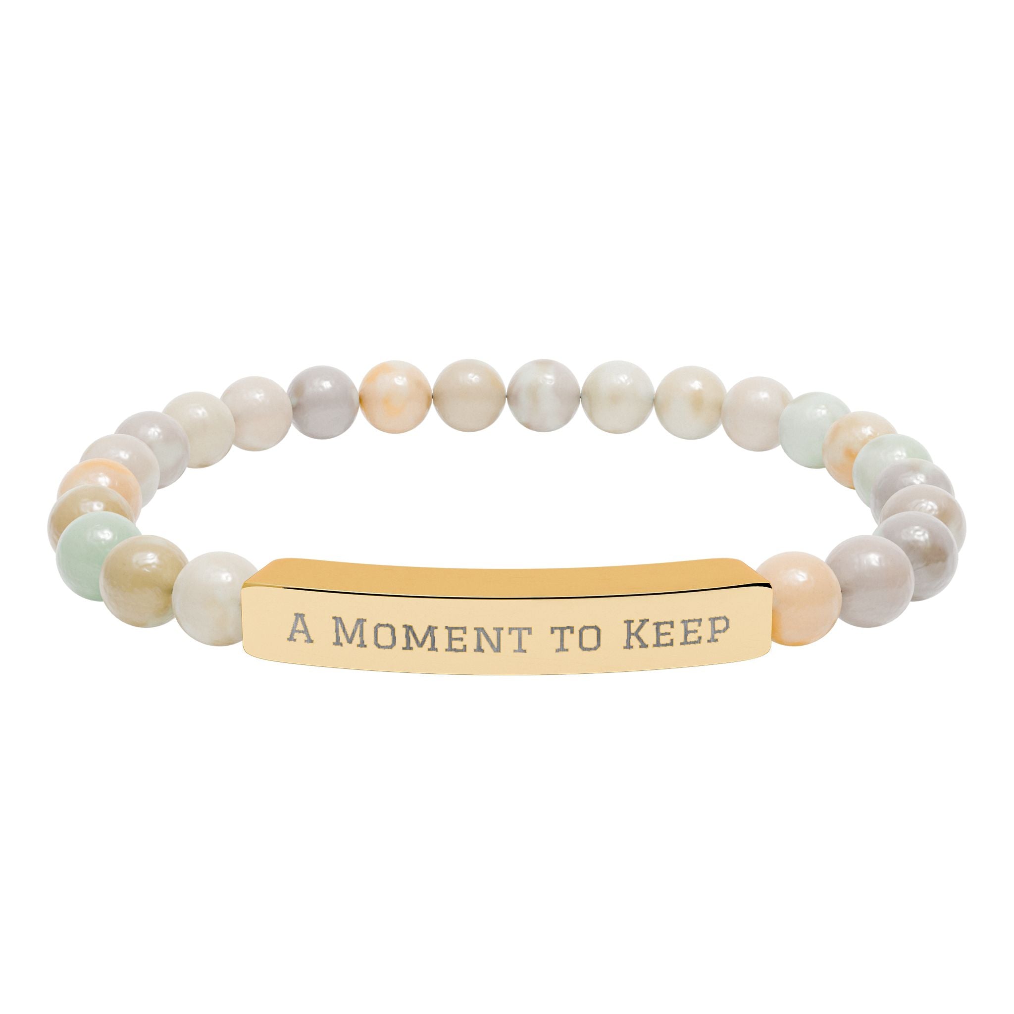 Engraved Natural Stone Bead Bar Bracelet – "A Moment to Keep"