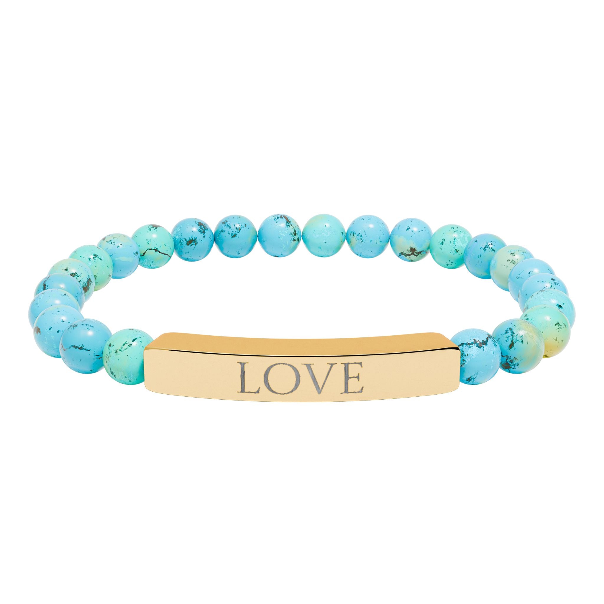 Bracelet en perles de pierre naturelle gravées « LOVE » — Bracelet jonc extensible