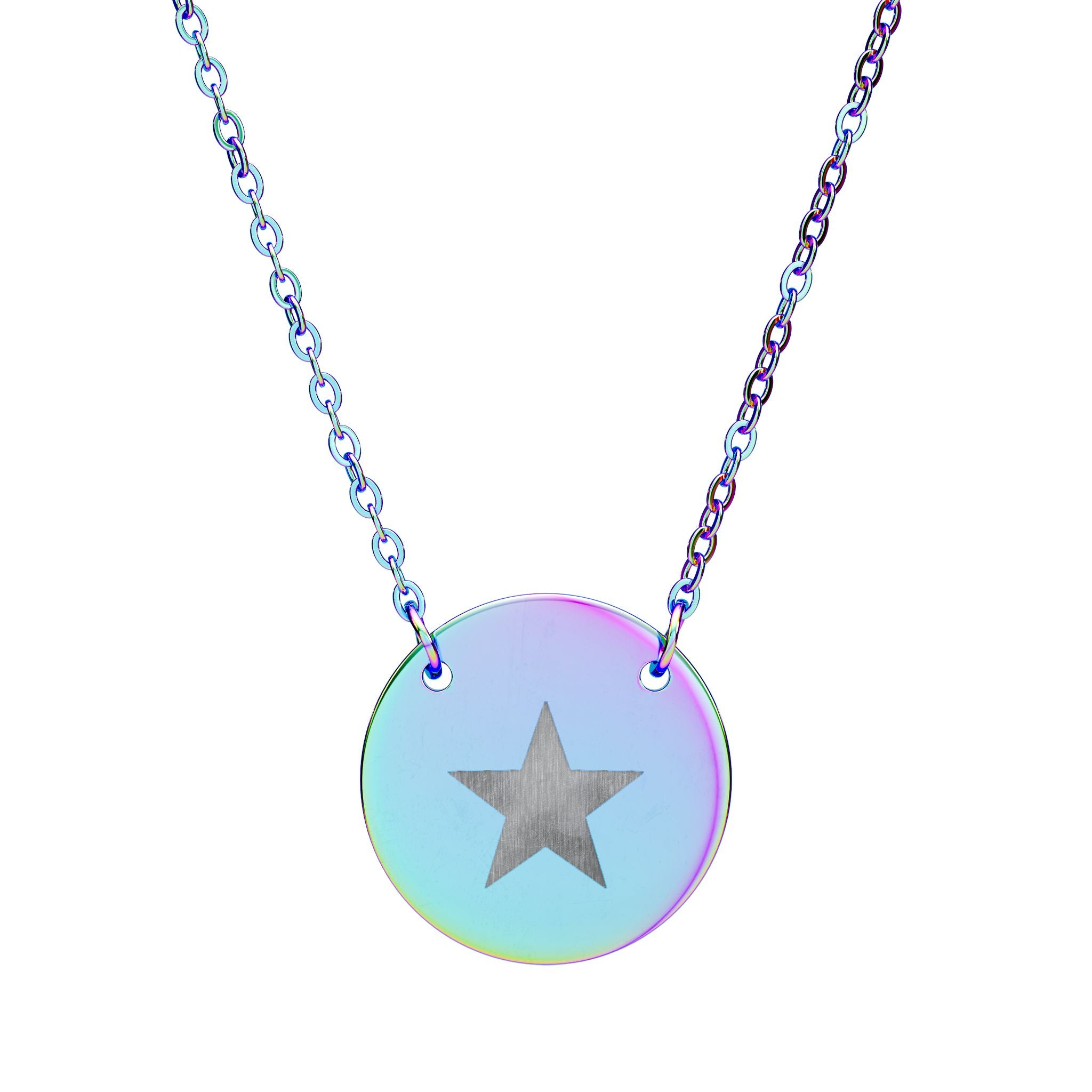 Collier Pendentif Cercle Étoile Gravé — Minimaliste Personnalisé Acier Inoxydable 18mm