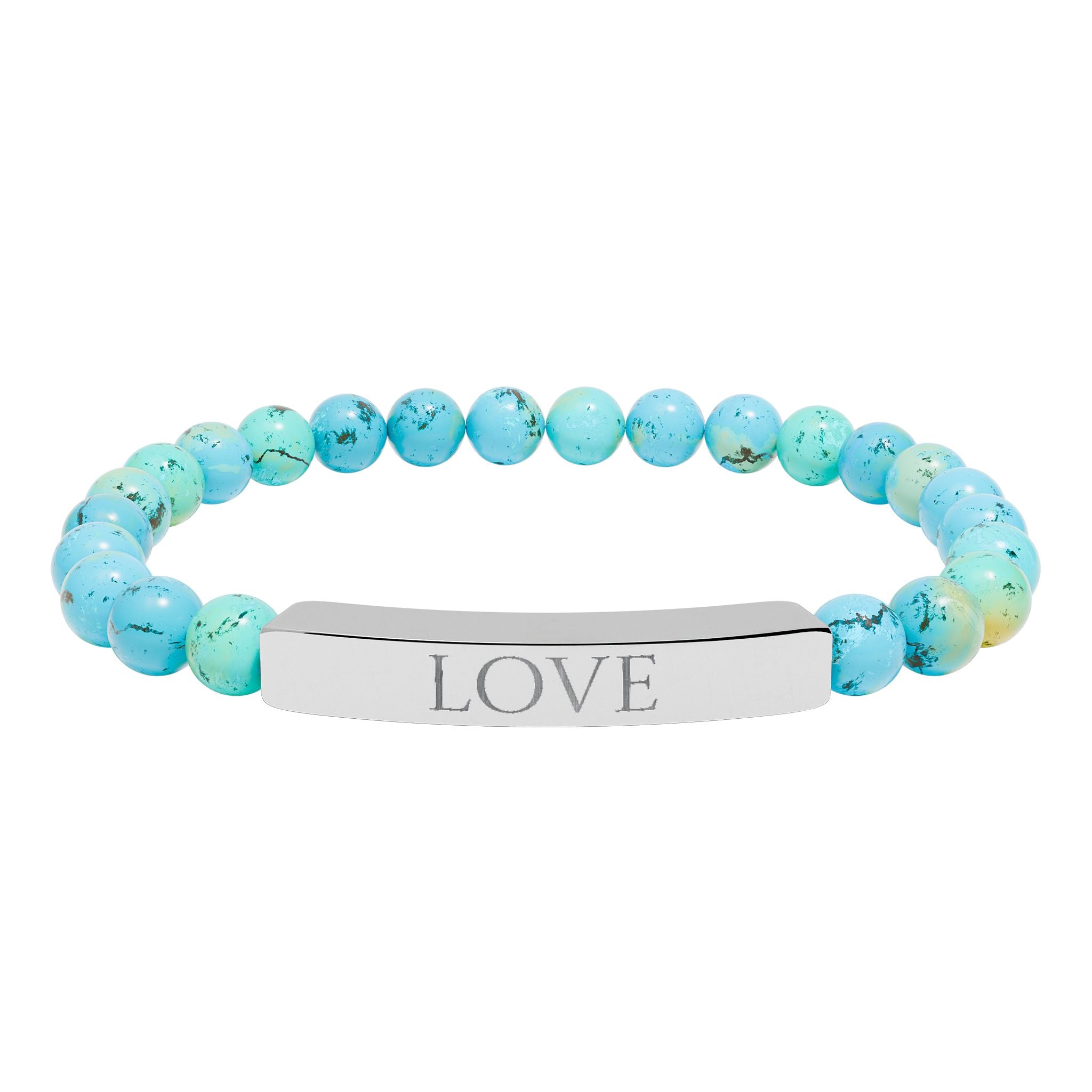 Bracelet en perles de pierre naturelle gravées « LOVE » — Bracelet jonc extensible