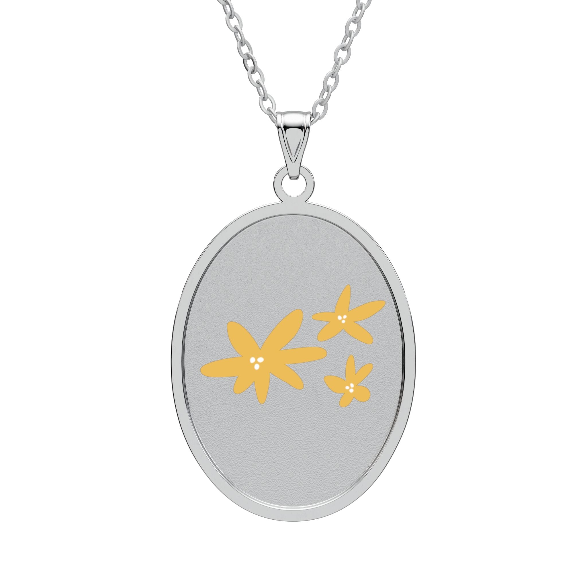 Daisy Trio Oval Pendant Necklace — Gold or Silver Floral Locket