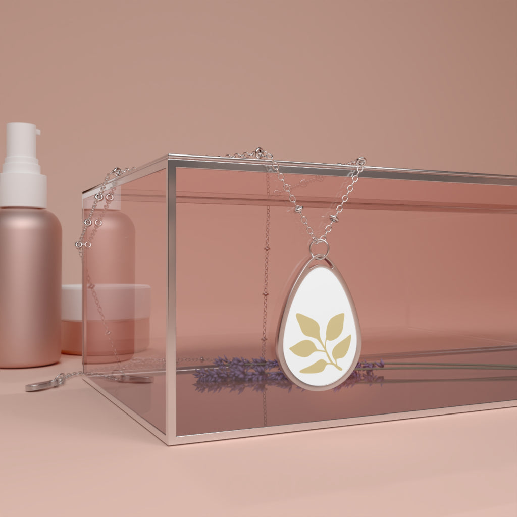 Oval Leaf Pendant Necklace — Minimal Botanical Teardrop Locket