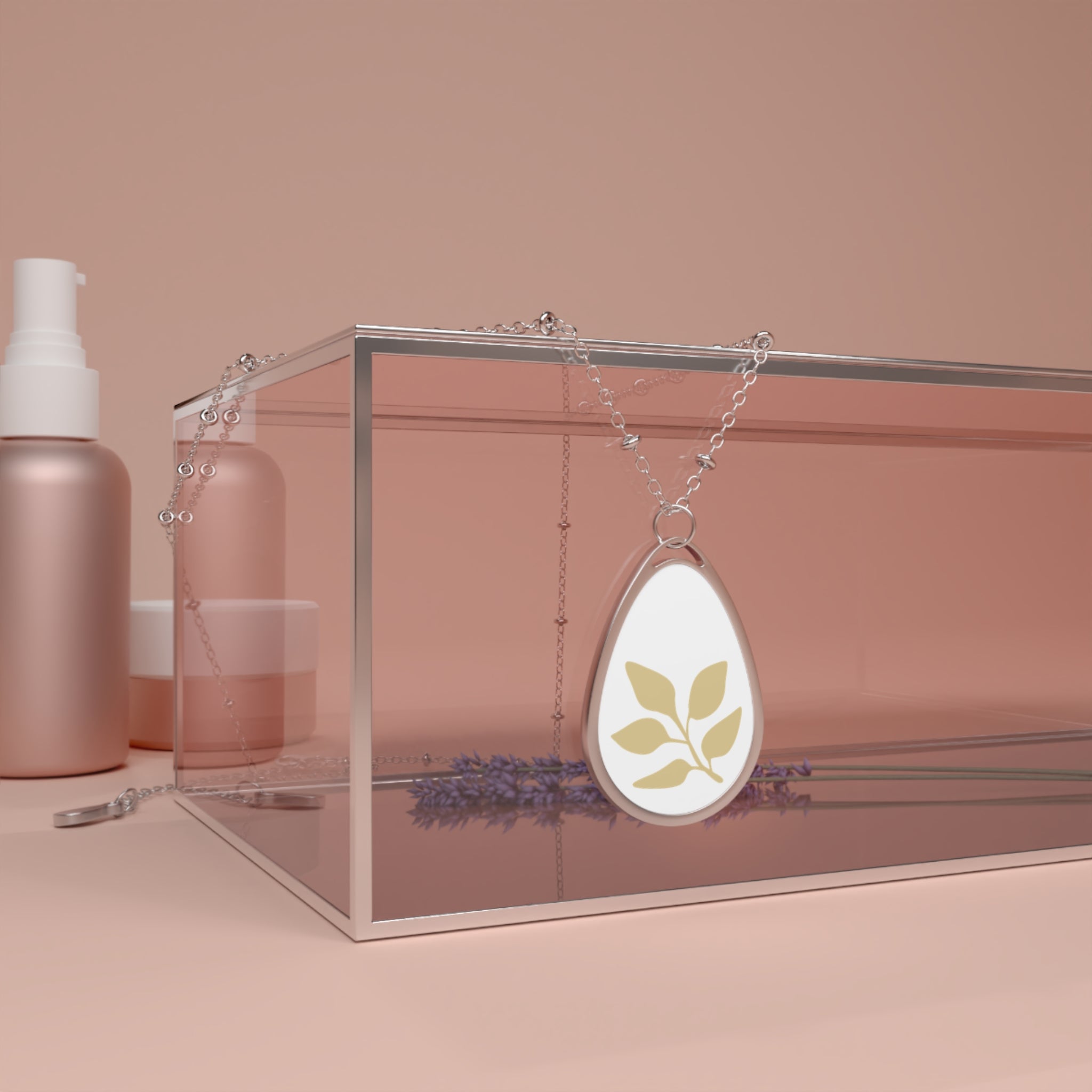 Oval Leaf Pendant Necklace — Minimal Botanical Teardrop Locket