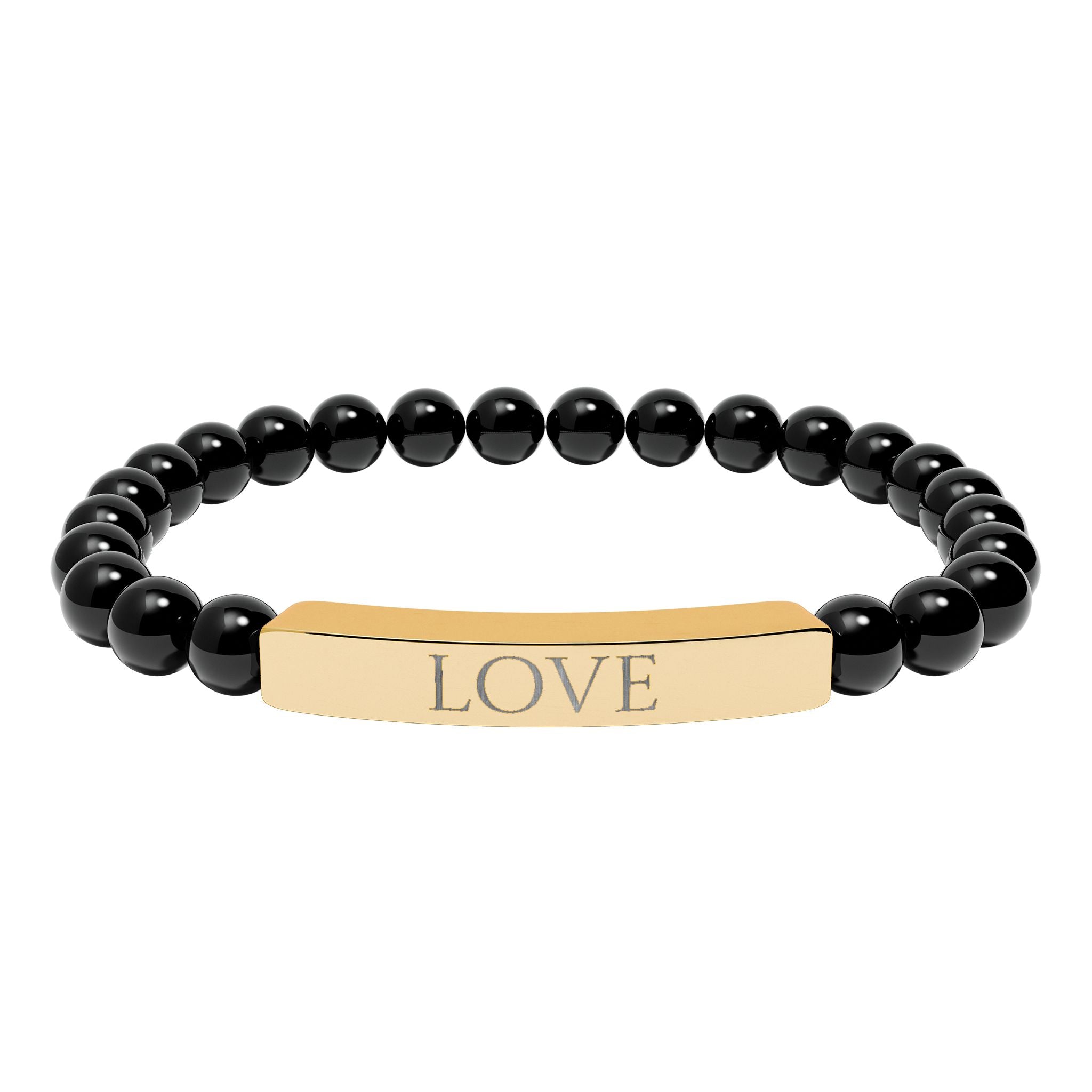Bracelet en perles de pierre naturelle gravées « LOVE » — Bracelet jonc extensible