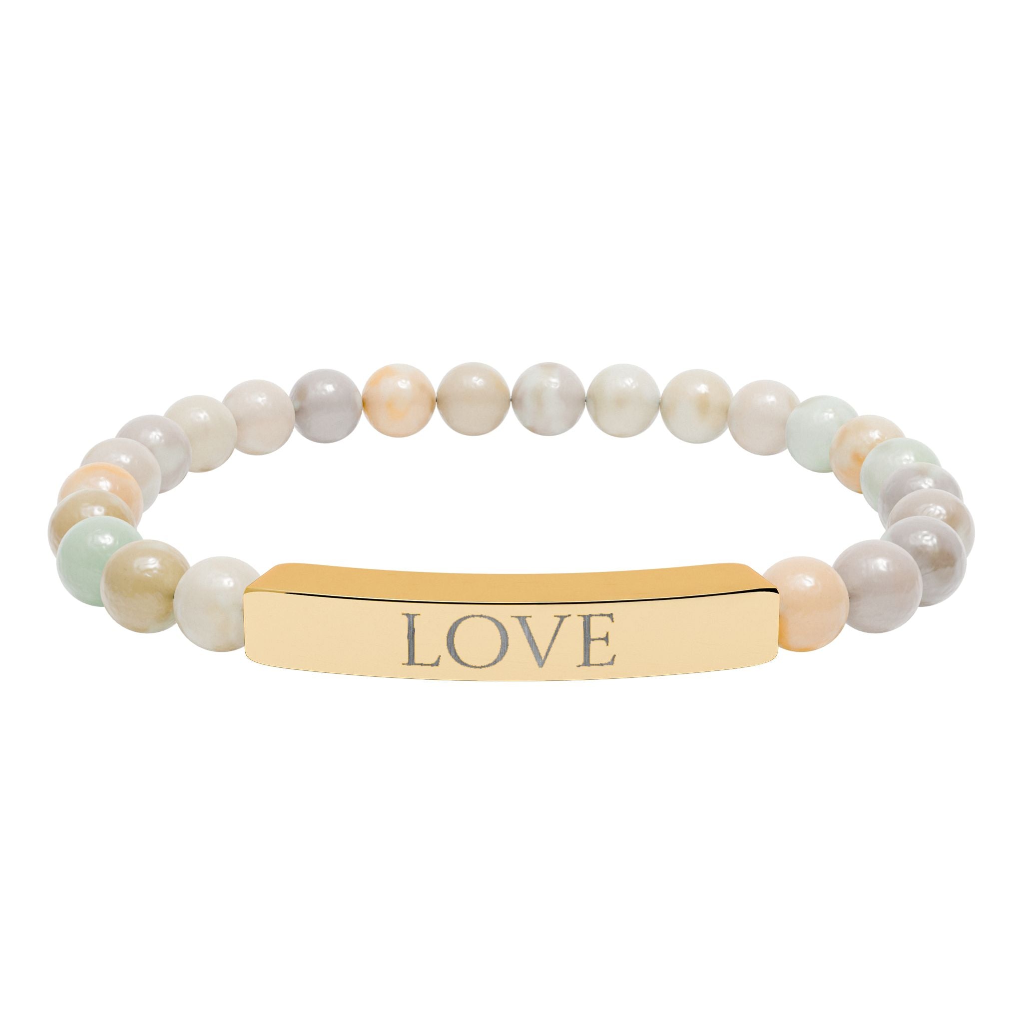 Bracelet en perles de pierre naturelle gravées « LOVE » — Bracelet jonc extensible