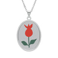 Tulip Oval Pendant Necklace — Red Flower Floral Oval Pendant (Gold or Silver)