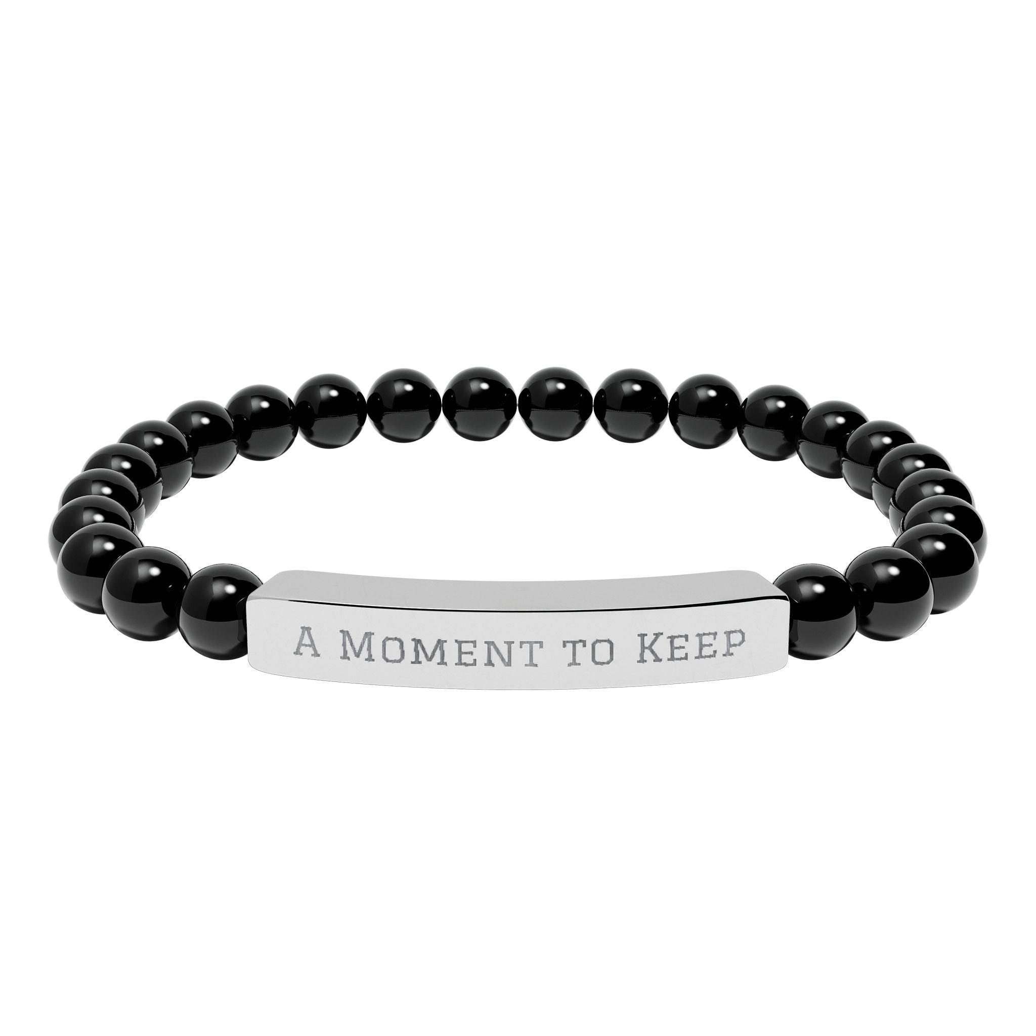 Engraved Natural Stone Bead Bar Bracelet – "A Moment to Keep"