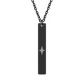Engraved Vertical Bar Necklace — Starburst Personalized Pendant (Silver or Matte Black)